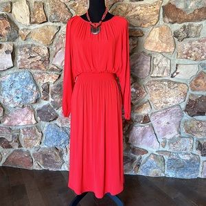Bright red, orange undertone, H&M long sleeve dress